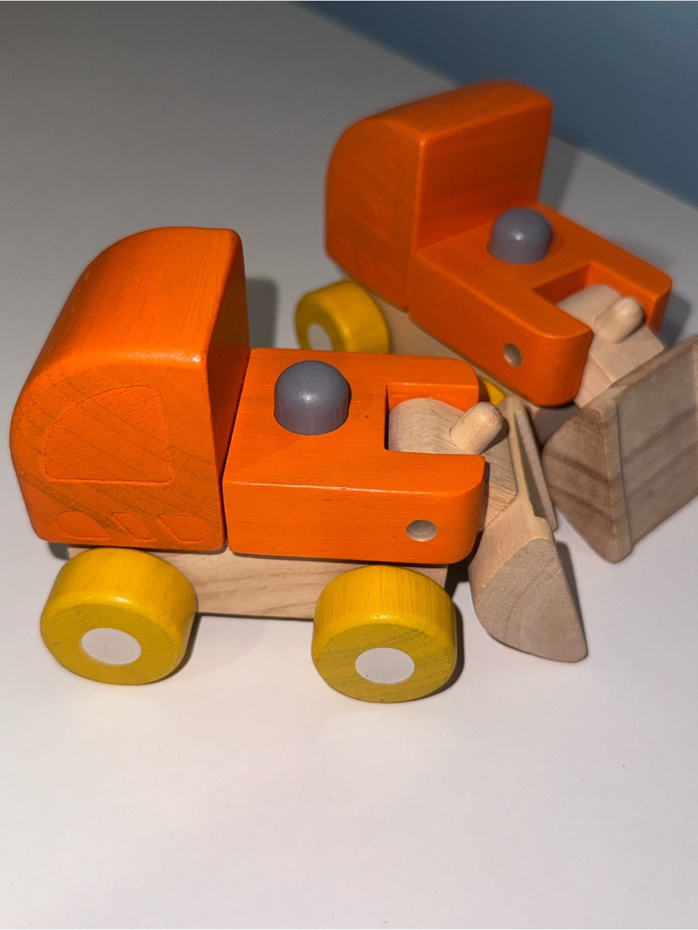 Orange Wooden Toy Bulldozer for Kids
